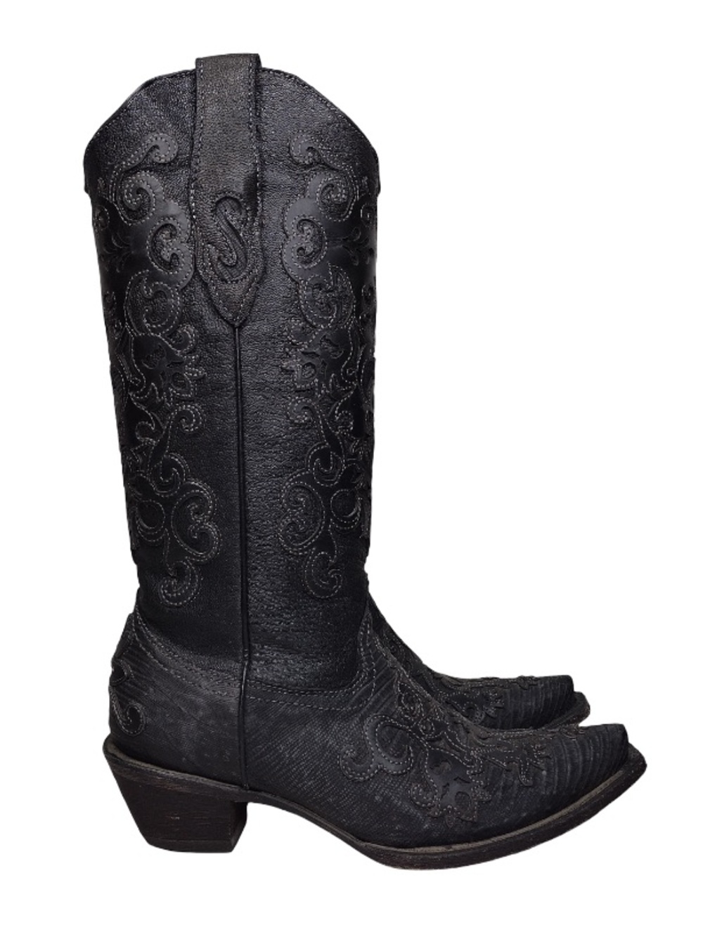Corral Vintage Sz 7 1/2 Snip Toe Embroidered Scroll Leather Western Boots